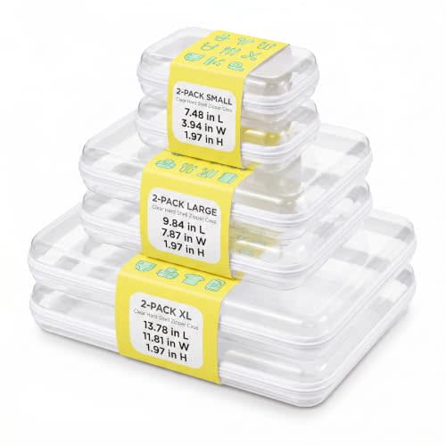 6 Pack Mixed Size White Clear Hard Shell Zipper Case, Diaper Bag Organizer Pouches, Water-Resistant Storage Bins for Board Games, Toys, Cables, Crafts, Toiletries, Travel, 2XL 2L 2S
