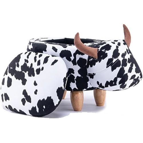 Home 2 Office Cow Ottoman with Storage for Bedroom, Playroom, Nursery or Recreation Room Decor, Soft Animal-Shaped Ottoman with Wooden Legs
