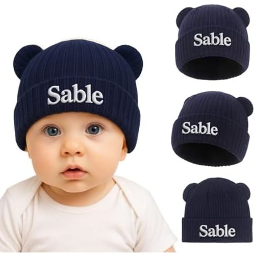 Personalized Baby Hat for Boys Girls Custom Name Newborn Beanies 0-12 Months Knit Winter Hats Preemie Infant Gifts