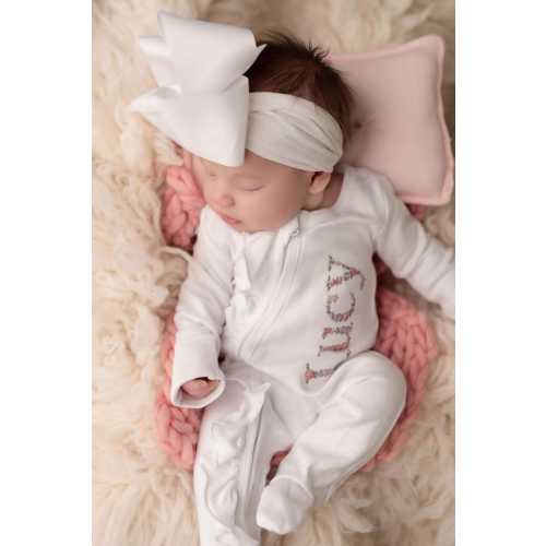 Baby girl coming home outfit, newborn coming home outfit, floral name baby outfit, baby shower gift for girl, mauve/sage zip.