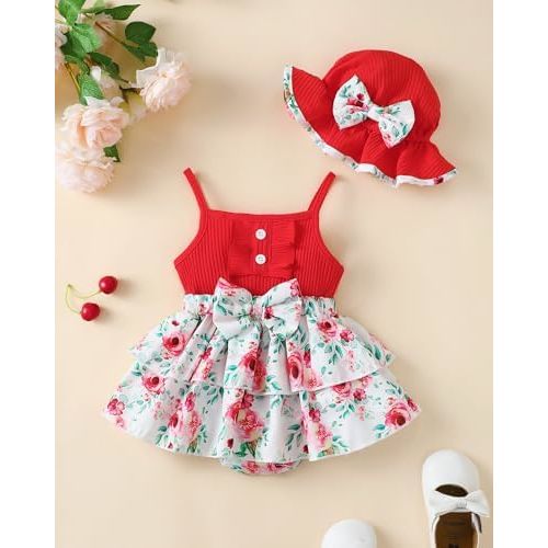 SUNNY PIGGY Baby Girl Clothes Newborn Infant Romper Sleeveless Suspender Dress Summer Outfits Sets with Hat