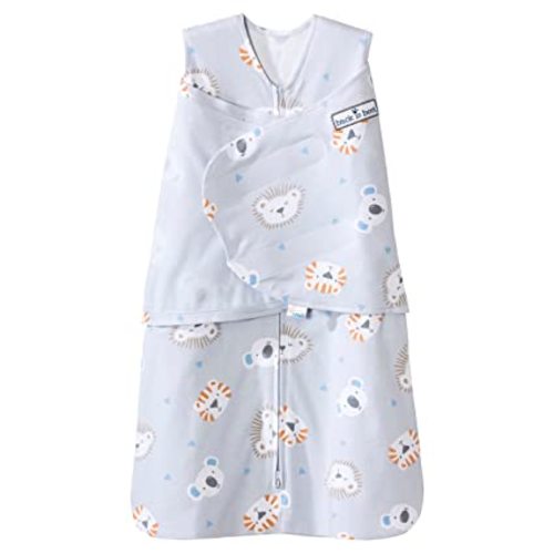 HALO 100% Cotton Sleepsack Swaddle, 3-Way Adjustable Wearable Blanket, TOG 1.5, Multicolor Lions, Tigers, and Bears, Newborn, 0-3 Months