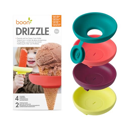 Boon Drizzle Silicone Ice Pop Holder - 4 Count | Silicone Drip Catcher, For Frozen Treats And Ice Cream Cones, Dishwasher Safe, Kids And Toddler Essentials, 2 Travel Cases