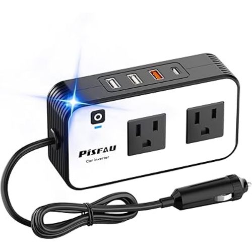 200W Car Power Inverter, PiSFAU DC 12V to 110V AC Car Plug Adapter Outlet with [20W USB-C] /USB-Fast Charger(18W) / 4.8A Dual USB/car Charger for Laptop