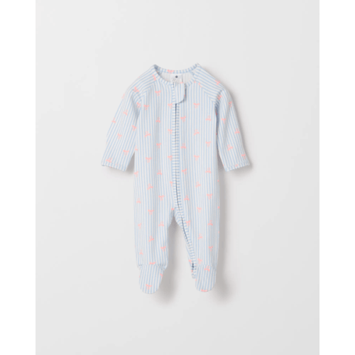 Baby Organic Cotton Zip Coverall - Stripe Bows Blue