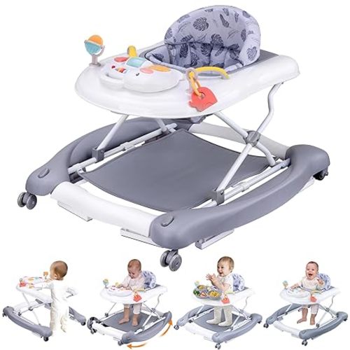 Foldable Baby 5-in-1 Activity Walker - Rocker, Activity Center, Bouncer, Seat Walker, Push Walker - Adjustable Speed Rear Wheels and Height Toys Ages 6-18 Months… (Purple)