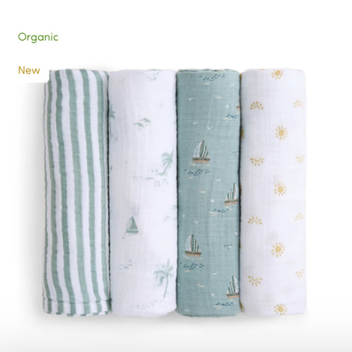aden + anais Organic Cotton Muslin Swaddles in Sailing Seas 4 Pack