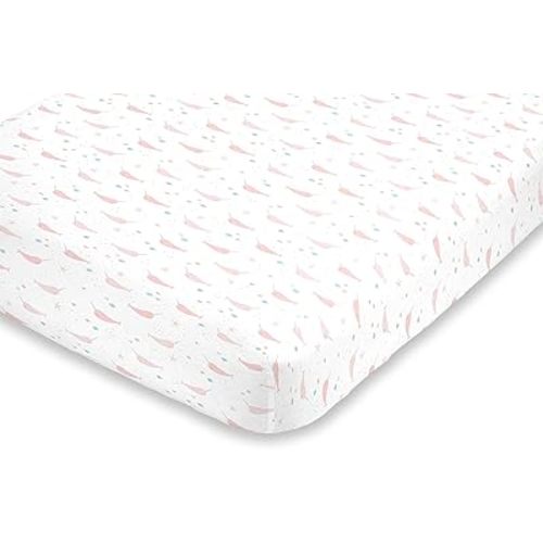 NoJo Super Soft Pink, Aqua & White Watercolor Narwhal Fitted Mini Crib Sheet, Pink, Aqua, White
