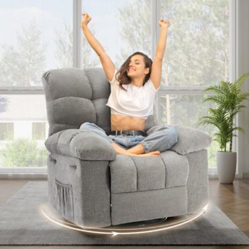 Oversized 360° Swivel Rocker Recliner Chair, Weight Capacity 300LBS Extra Wide Manual Recliners, Chenille Single Lazy Sofa Chair