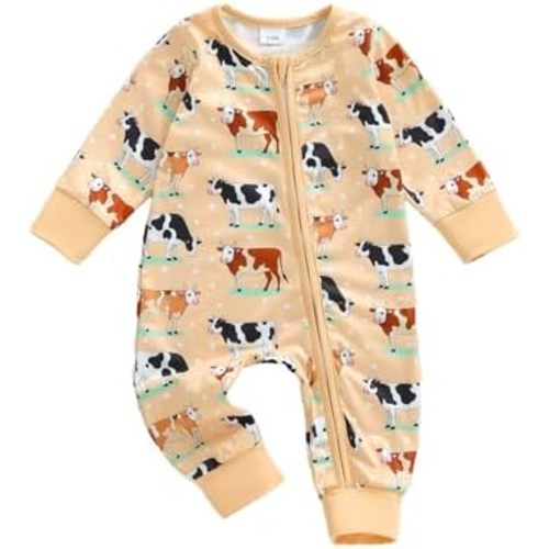Lefyira Western Baby Girl Clothes Horse Print Cow Romper Zipper Long Sleeve Jumpsuit Infant Cowgirl Outfit Fall Clothes
