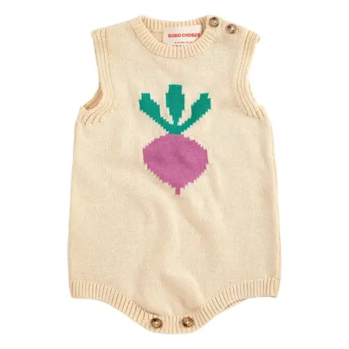 Bobo Choses - Organic cotton knit beet romper | Ecru