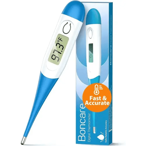 Boncare 10 Seconds Oral Thermometer for Adults and Kids - Accurate & Safe Rectal Digital Thermometer for Baby with Fever Alarm (Light Blue)