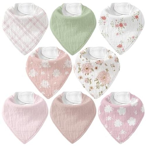 CIVARUA KIDS 8 Pack Muslin Baby Bandana Bibs for Drooling and Teething