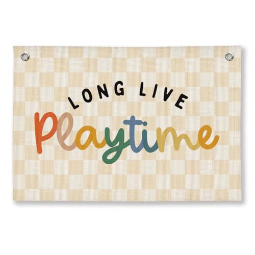 ShowDraven Play Room Decor, Toddler Boy Room Decorations Banner, Blue Striped Wall Flag for Kids Nursery Playroom Decor, 20x30 Inch