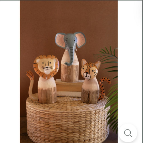 Set of 3 Recycled Wood and Iron Safari Animals