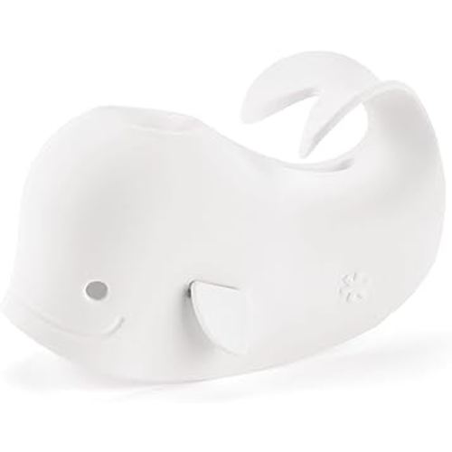 Skip Hop® Baby Bath Spout Cover, Bathtub Faucet Cover with Soft Rubbery Material, Dishwasher-Safe, Easy-to-Adjust Straps and Tail Hook for Hanging, Fits Most Tub Spouts, MOBY®, White