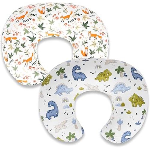 Nursing Pillow Covers 2 Pack – Soft Breathable Cotton, Fits Standard Breastfeeding Pillows, Washable & Hypoallergenic for Newborn Baby Girls & Boys,Cover Only