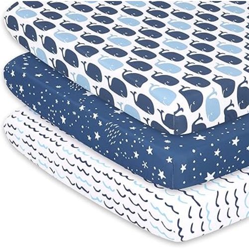 The Peanutshell 3-Pack Fitted Playard Sheets - Soft & Breathable Baby Boy or Girl Mini Crib Sheets, Pack N Play Mattress, Fits Standard Playard Pack Play Mattresses - Nautical