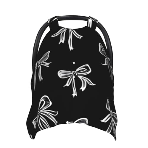 Black White Bows Baby Car Seat Cover Soft Baby Nursing Cover Infant Carseat Stroller Cover for Girls and Boys