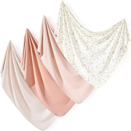 4-Pack Ultra Soft Stretchy Jersey Knit Baby Swaddle Blankets, 33x44