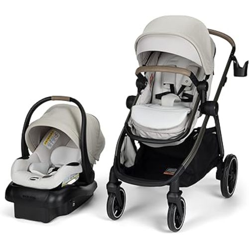 Maxi-COSI Zelia Pro 5-in-1 Travel System with Mico Pro Infant Car Seat, Baby Stroller Combo, Reversible Seat, Large Wheels, Adjustable Handle, Newborn to Toddler, Lightweight, Classic Oat