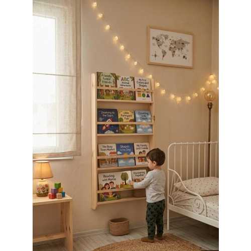 Montessori Bookshelf Wall Mounted, Kids Book Display, Wooden Nursery Shelf, Handmade Pine, Children Room Organizer, Reading Gift