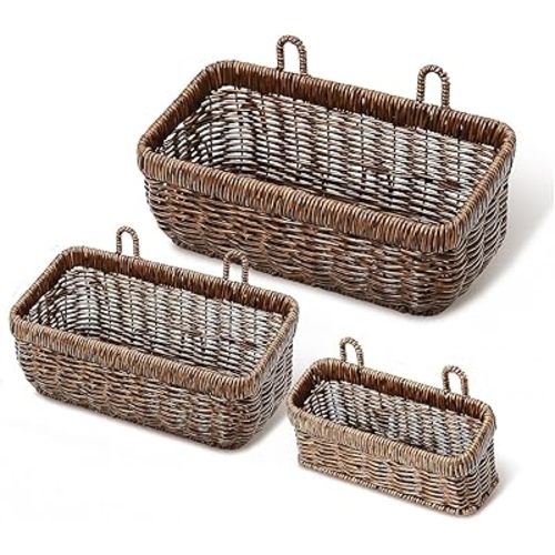 AceList Wall Hanging Basket, Boho Style Hand-Woven Hanging Storage Baskets - Set of 3, Ideal for Boho Room Decor, Kitchen, Garden, and Living Room(Brown)