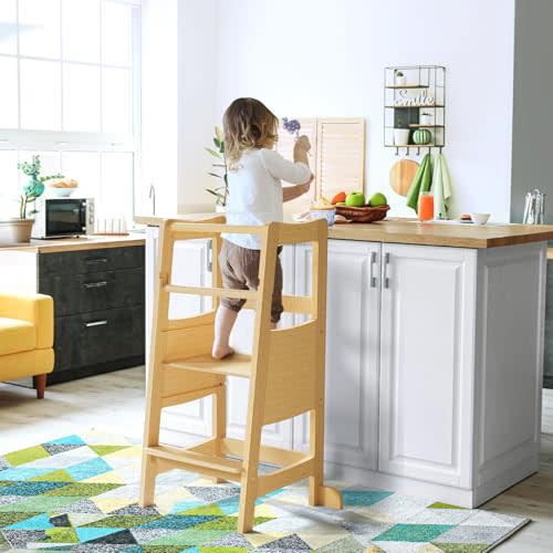 Toddler Standing Tower, Toddler Step Stool with Safety Rail, 3 Heights Adjustable Learning Standing Stool, Wide Platform Design Step Stool, Stool for Kids