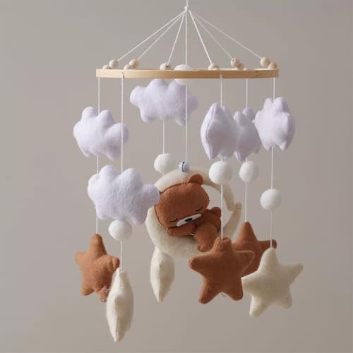 Baby Crib Mobile - Sleeping Bear Mobile for Crib, Felt Cloud Stars Nursery for Boys and Girls, Baby Nursery Hanging Decor (D)