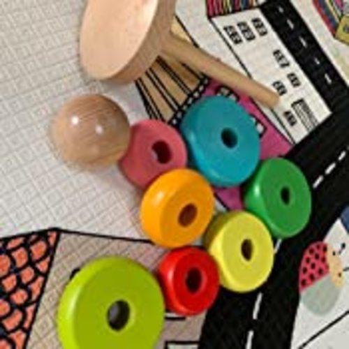GEMEM Stacking Rings Toy Wooden Rainbow Stacker Toddler Learning Toys for 18 Months 2 Year Old Baby Boys Girls