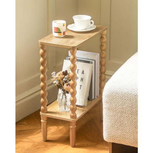 Fultyle Narrow End Table, Small Narrow Side Table with 2-Tier Storage, Skinny Bedside Table Nightstand for Narrow Spaces, Living Room, Bedroom (Rustic Walnut)