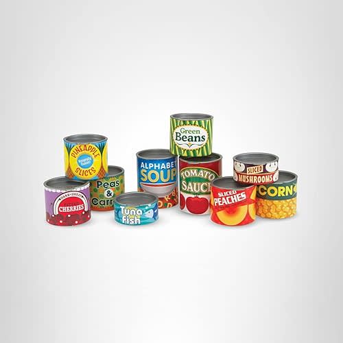 Melissa & Doug Let's Play House, 10 Grocery Cans with Removable Lids, Toy Food & Play Kitchen Accessories, Preschool Learning Toys for Girls & Boys 3+
