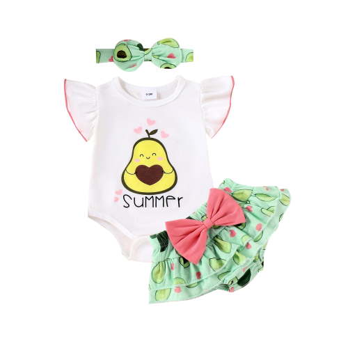 Bagilaanoe 3pcs Newborn Baby Girl Shorts Set Letter Fly Sleeve Romper Tops + Ruffle Shorts + Headband 3M 6M 9M 12M 18M Infant Casual Summer Clothes