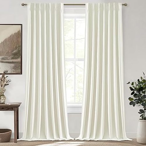 102 Inch Long Curtains, Floor to Ceiling Tall Curtains for Living Room Full Blackout Soundproof Heat Blocking Linen Window Pinch Pleated Drapes 2 Panels Ivory Cream White Room Divider