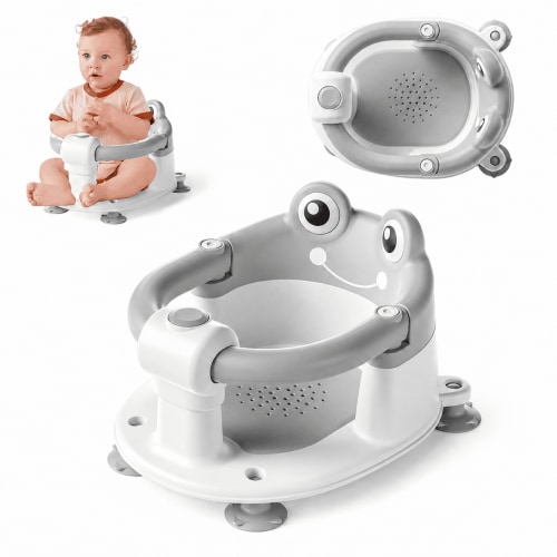 MoreFeel Baby Bath Seat with 4 Suction Cups and Soft Cushion, Grey