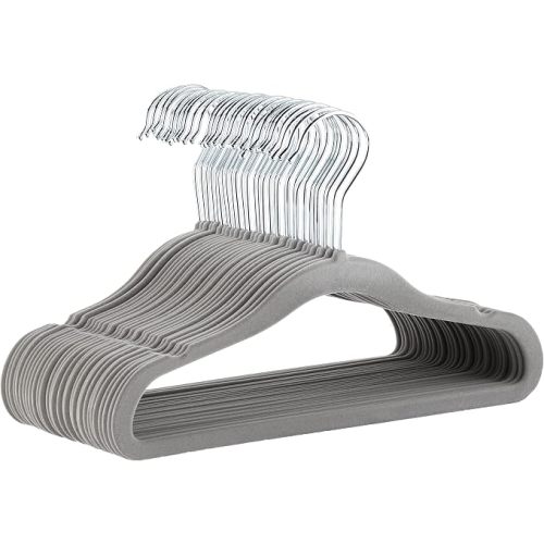 Amazon Basics Kids Velvet Non-Slip Space Saving Clothes Hangers with Shoulder Notches, Sturdy Closet Organizer for Baby/Toddler, 11.6", Gray, 30-Pack