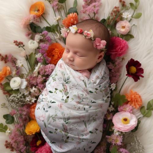 Hummingbirds & Roses Baby Girl Swaddle Set, Pink Floral Headband / Bow, Newborn Flower Outfit with Knot Hat, Bringing Home Baby Shower Gift