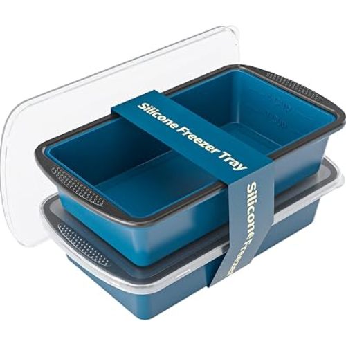GORCI Silicone Freezer Tray With Lid, 2 Large 4 Cup Large Soup Freezer Molds Container for Meal Prepping, Ice Cube Tray, Perfect for Storing Leftovers, Sauces, Lasagna, 2-Pack