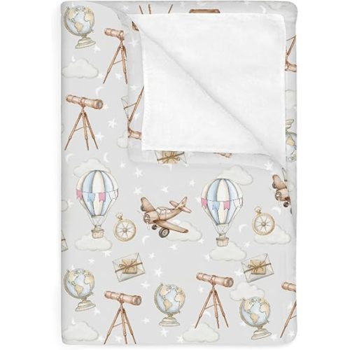 Adventure Baby Blankets for Boy Girl Travel Planes Compass Luggage Globe Explore Soft Flannel Swaddle Receiving Blankets for Infant Toddler Crib Newborn Holiday Vacation Nursery Bed Blanket 30x40