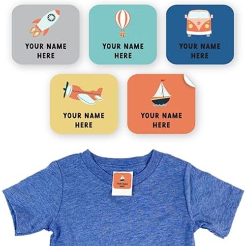Personalized Clothing Labels for Kids - 40 Custom Name Stickers - Waterproof & Laundry Safe for Daycare, School or Camp - Use on Clothes, Jackets, Backpacks - InchBug TagPals (Bon Voyage)