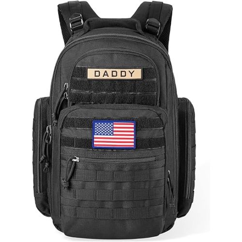 SHARKMOUTH Diaper Bag Backpack for Dad and Mom, Military Molle diaper Pack with Insulated Bottle Holders and Wipe Pocket