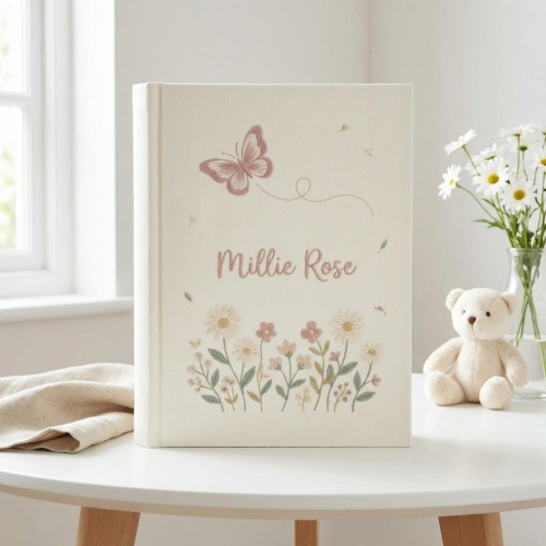 Custom Hand Embroidered Baby Photo Album, Personalized Keepsake Memories, Baby Gift