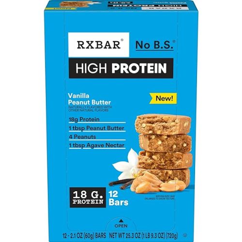 RXBAR High Protein Bars, Gluten Free, Protein Snacks, Vanilla Peanut Butter, 25.3oz Box (12 Bars)
