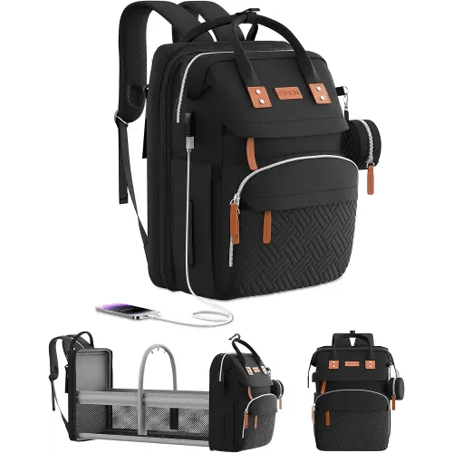 Diaper Bag Backpack with Changing Station, Large Diaper Bag, Baby Bag, Multifunctional Diaper Bag, Black