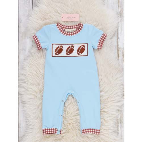 Field Goals & Gingham Smocked Embroidered Romper