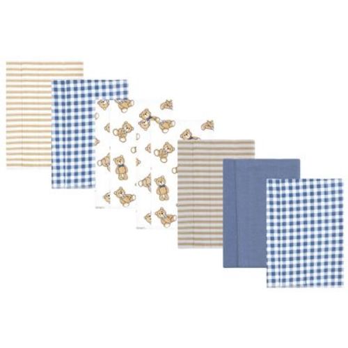 Luvable Friends Hudson Baby Cotton Poly Flannel Burp Cloths 7pk, Dapper Bear