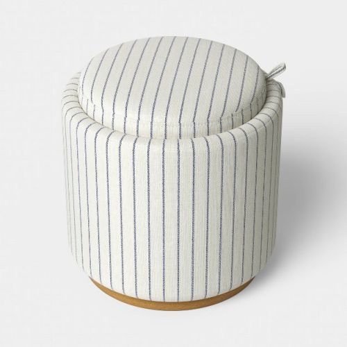 Dorm Round Upholstered Storage Ottoman Navy Stripes - Room Essentials™