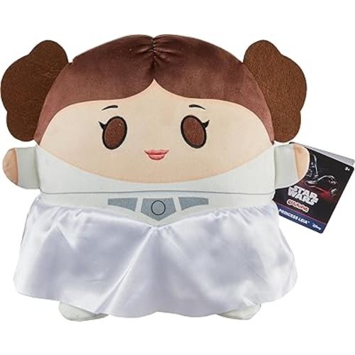 Mattel Star Wars Cuutopia Plush Princess Leia, Soft Rounded Pillow Doll, Collectible Toy Gift Inspired by the Fan-Favorite Character, 10-inch
