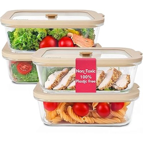 Non-Toxic 35 Oz (4.4 Cup) Glass Storage Containers with Lids – Plastic Free Meal Prep Containers for Lunch, Airtight Food Storage, Microwave and Freezer Safe, 4 Pack - Ziruma