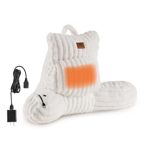 SnugCozy Heated Faux Fur Backrest Reading Pillow - Ivory